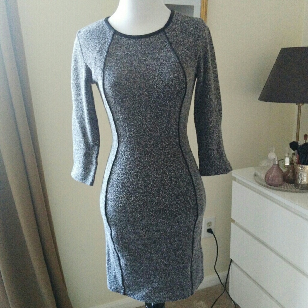 Gray Bodycon Sheath Dress with Contrast Piping